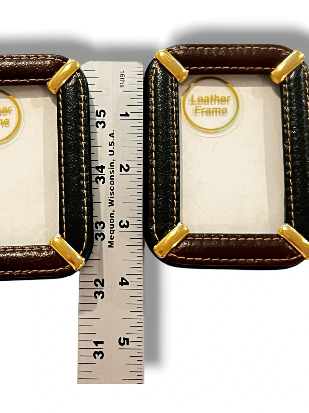 Lot Of 2- Leather Photo Frame 2'x3' Brown Dark Green Brass NEW E-6